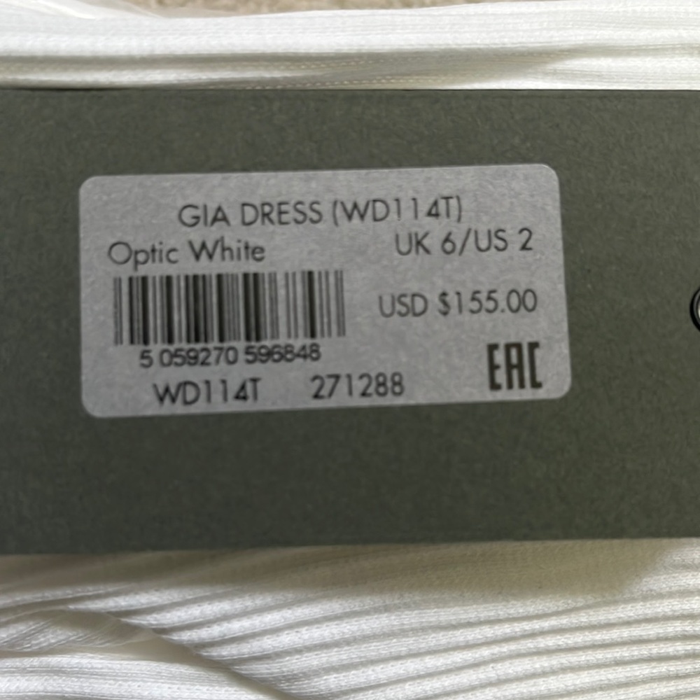 NWT Allsaints Gia Ribbed Asymmetric Midi Dress optic white US 2/UK 6 and US4/UK8